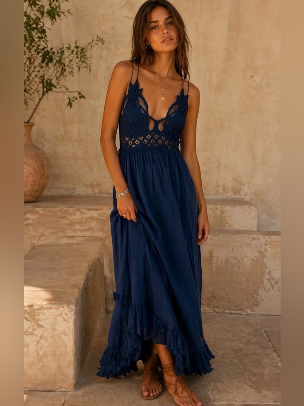 Free People Adela Maxi Dress - in navy size Medium # 1311